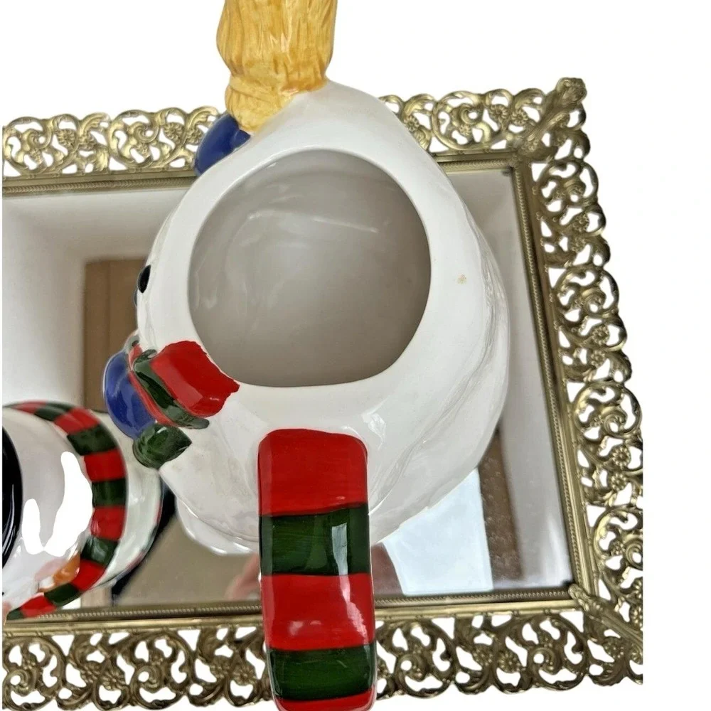 Teapot Snowman Christmas Ceramic Holiday Hand Painted Decorative Vintage Kitchen